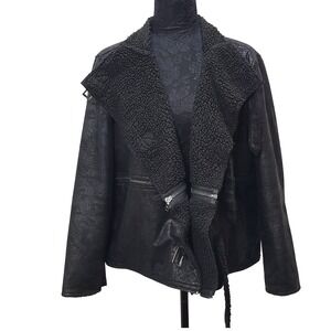 ELoquii Faux Leather Sherpa Lined Moto Biker Jacket‎ Plus Size 14/16